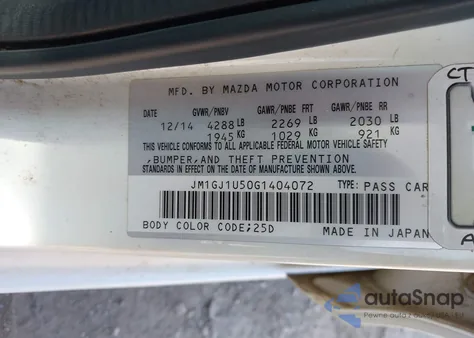 2016 Mazda Mazda6 I Sport из США, поврежденный, VIN JM1GJ1U50G1404072